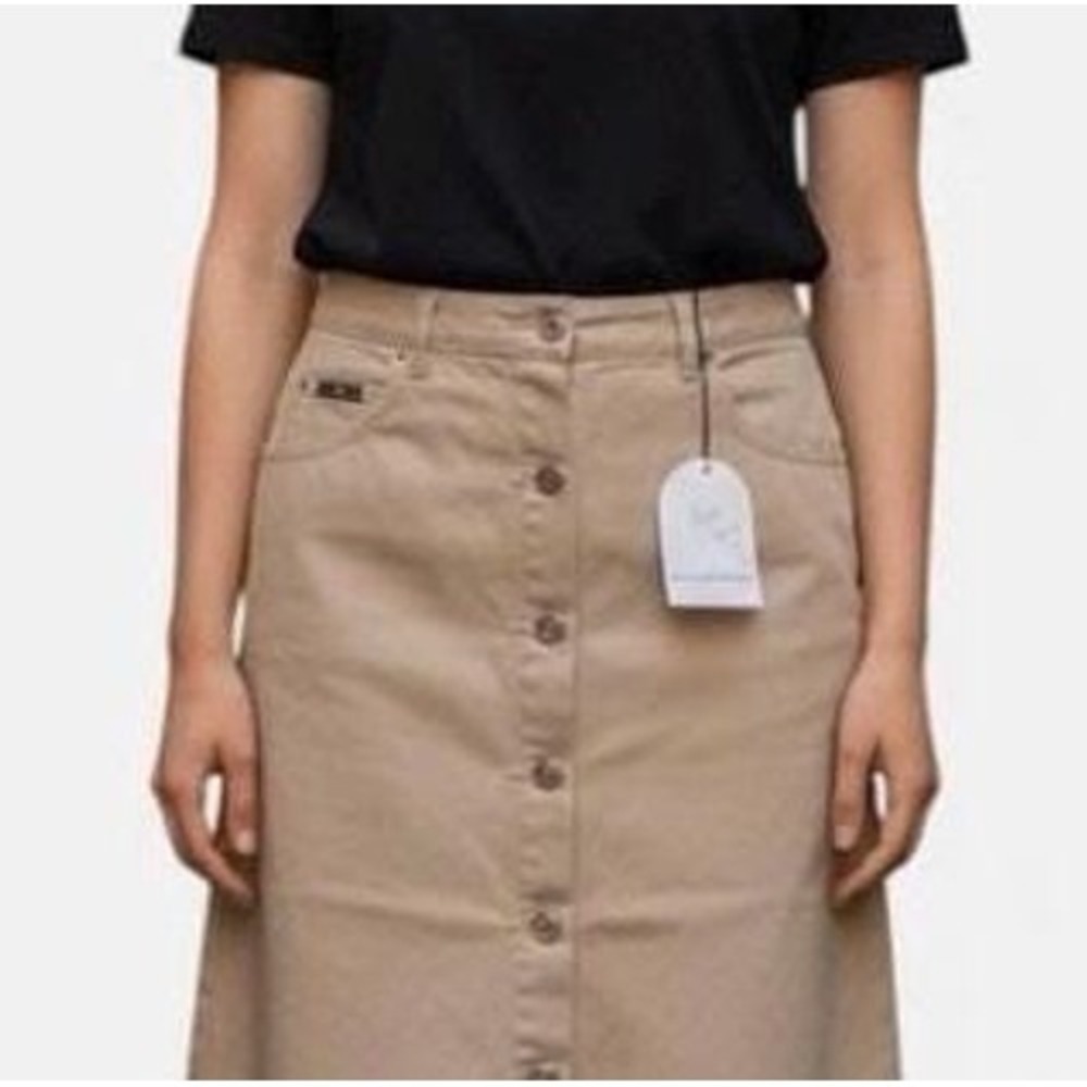 Y2K Khaki Skirt 90s Modest Button Up Front Gloria Vanderbilt 14 Office New